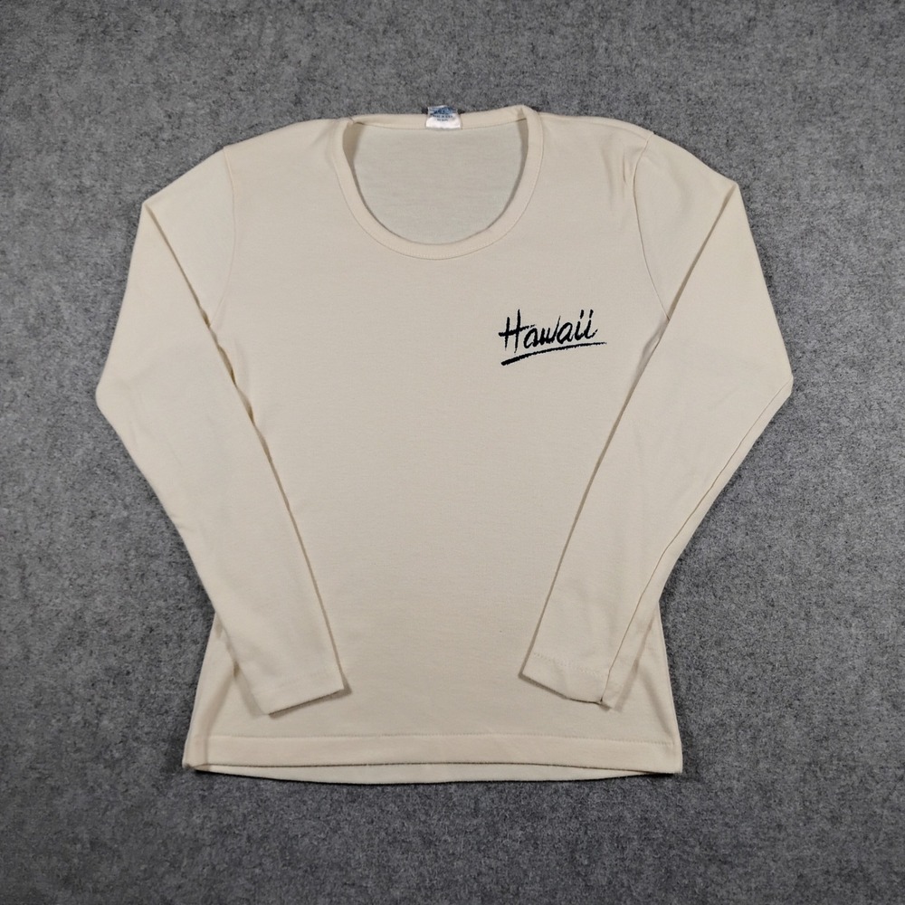 Vintage Fun-Tees Hawaii Scoop Neck Long Sleeve T-Shirt Cream USA Made Size M 80s